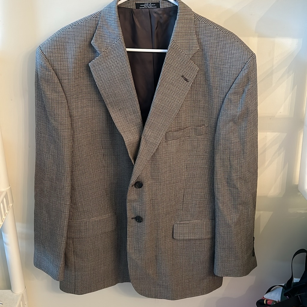 Stafford 100% Wool Blazer Mens 44r Gray Checkered Classic Fit